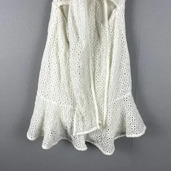 Bardot Nadia Tie Back Mini Eyelet Dress Womens 4 Ivory Ruffle Puff Sleeve NWT - Picture 14 of 16
